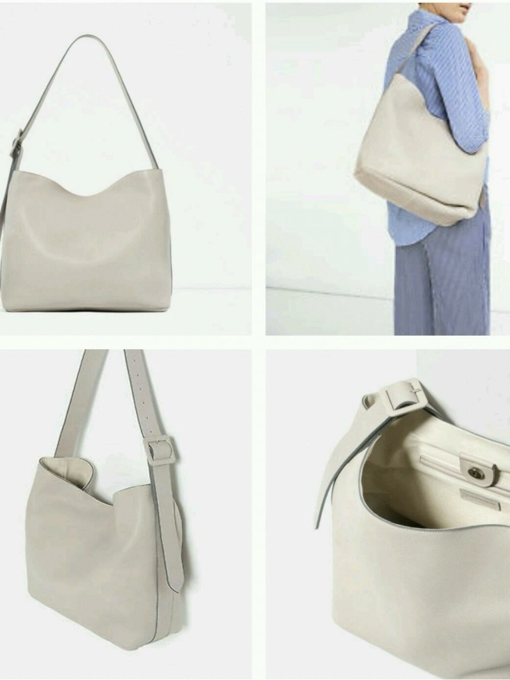 Zara Soft Cream Hobo Shoulder Bag